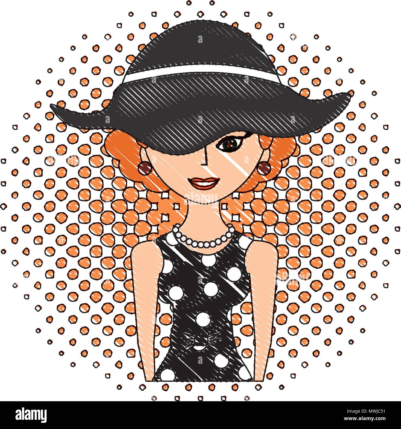 Mujer elegante con sombrero personaje retro pop art dibujo ilustración  vectorial Imagen Vector de stock - Alamy