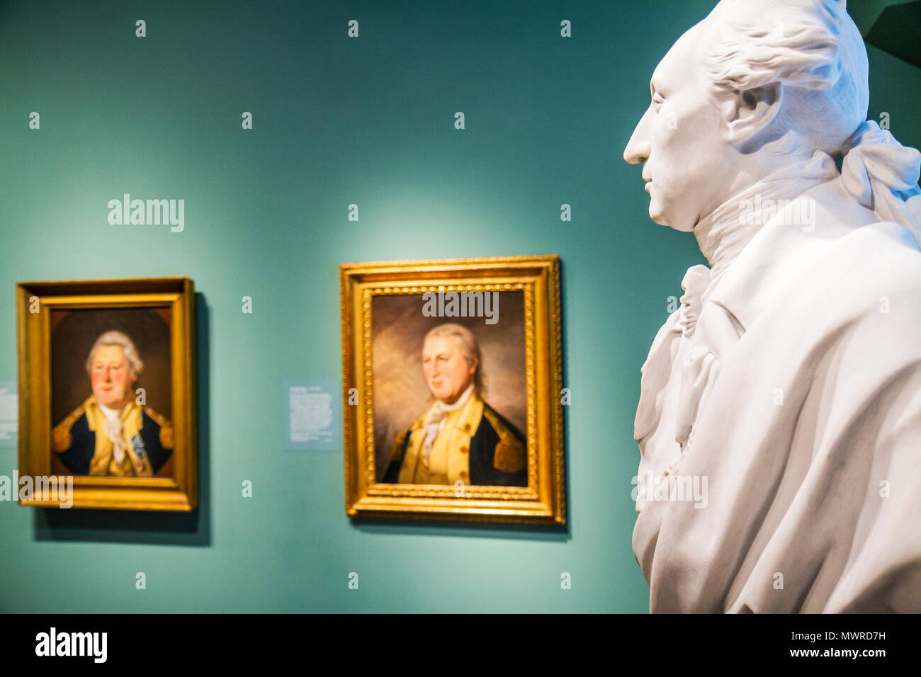Washington DC, National Portrait Gallery, Donald W, Reynolds Center for American Art & Retrature, Marqués De Lafayette, busto de mármol, pinturas, American Re Foto de stock