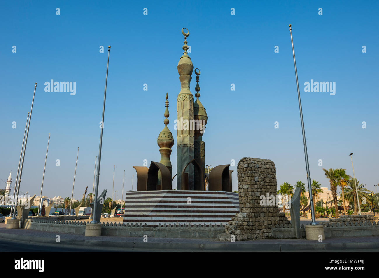 Precioso monumento a la entrada del casco antiguo de la ciudad de Jeddah, Arabia Saudita, Oriente Medio Foto de stock