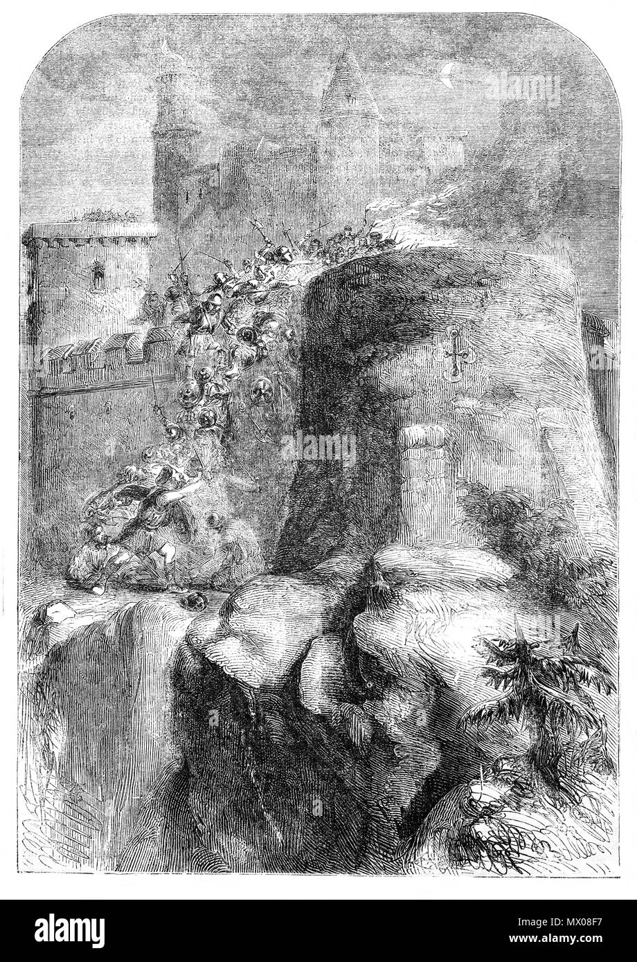Durante la Primera Guerra de Independencia Escocesa, el rey Eduardo I invadió Escocia en 1296 e hizo una abeja-línea para el Castillo de Edimburgo. Después de un corto período de tres días de asedio, el castillo fue capturado y una gran guarnición de 350 caballeros montados para protegerlo. Los maestros artesanos que fueron traídas de Gales con el fin de reforzar las defensas del castillo. Royal Regalia, registros de estado y otros tesoros pertenecientes al Castillo de Edimburgo fueron saqueados y enviado a Londres junto con la piedra del destino de Scone Abbey. Foto de stock