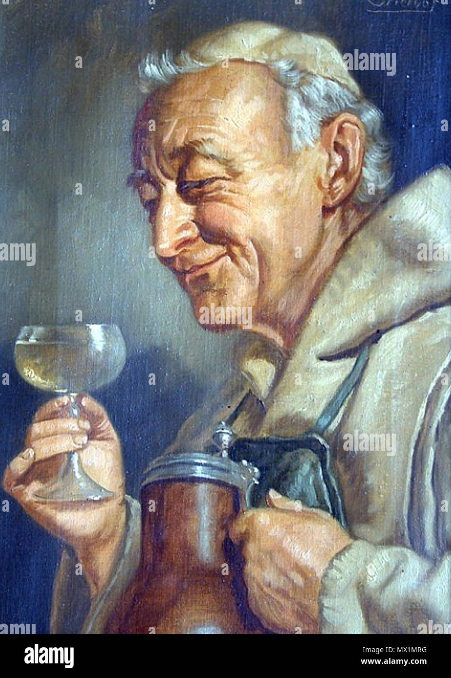 . Français : Moine buvant du vin école allemande . 29 de marzo de 2012. Ernst Stierhof, né en Allemagne en 1888 194 Ernst Stierhof (1888) Monje alemán beber el vino. Foto de stock