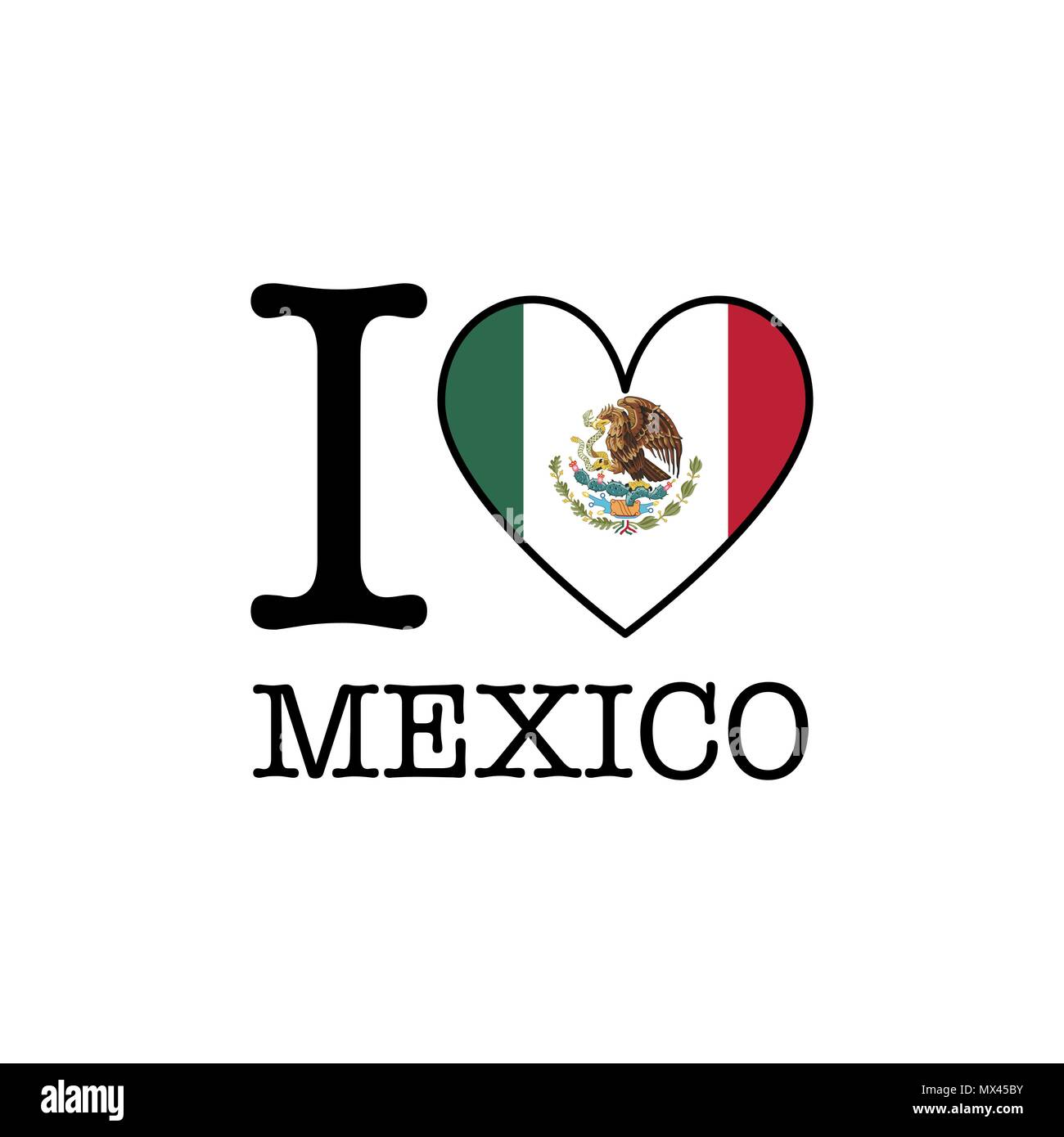 Me encanta México. Forma de corazón icono de la bandera nacional del ...