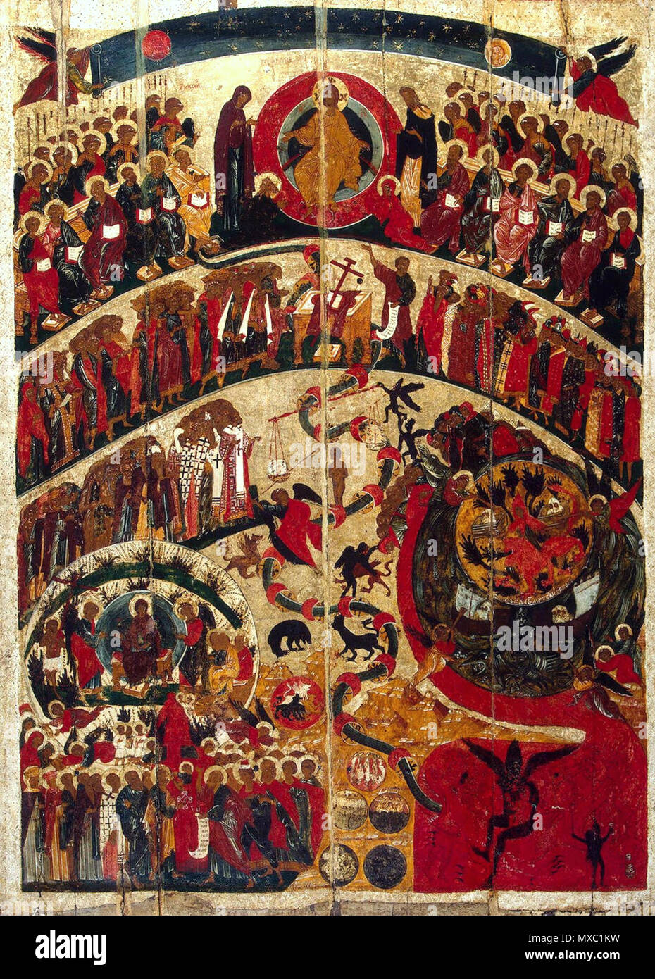 Pintura Témpera sobre panel y dorado, 163x118 cm Origen: Rusia, primera  mitad del siglo XVI la última sentencia es el fin del mundo, que pesa en el  balance final que, según
