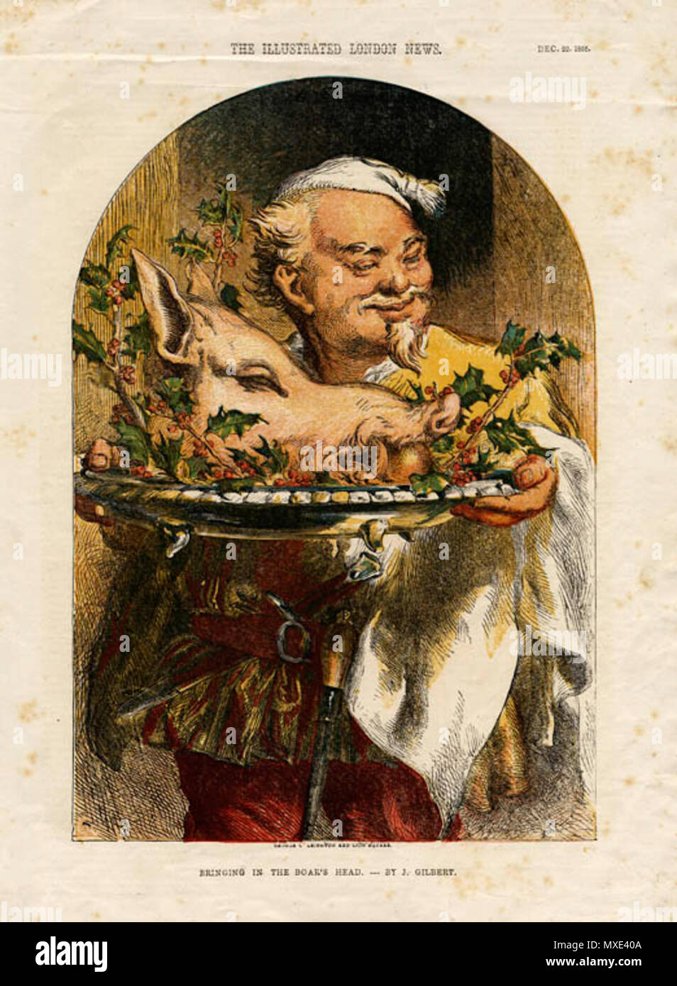 Poner la cabeza de jabalí en el Illustrated London News [98] trayendo el jabalí la cabeza Foto de stock