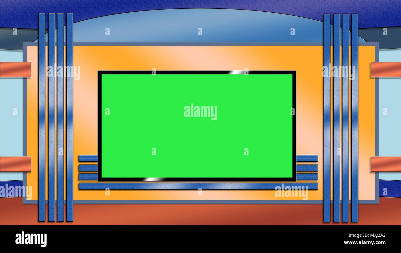 En tonos azul y naranja TV studio con fondo verde Fotografía de stock -  Alamy