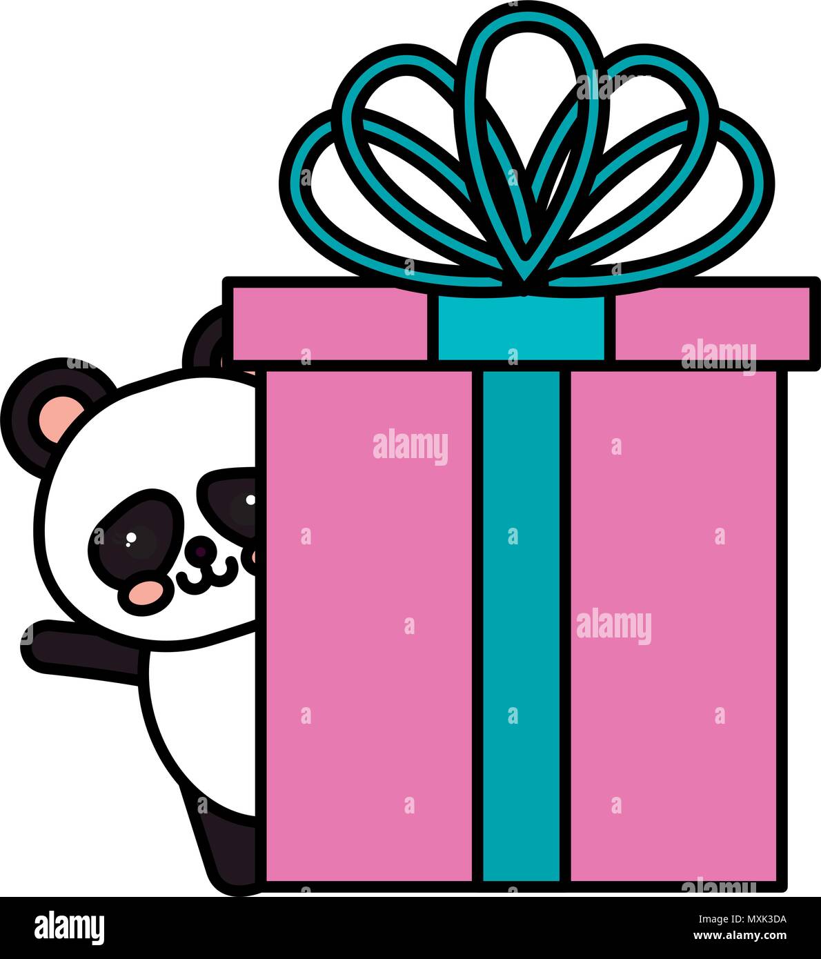 Caja de regalo con oso panda kawaii fiesta de cumpleaños Imagen Vector de  stock - Alamy