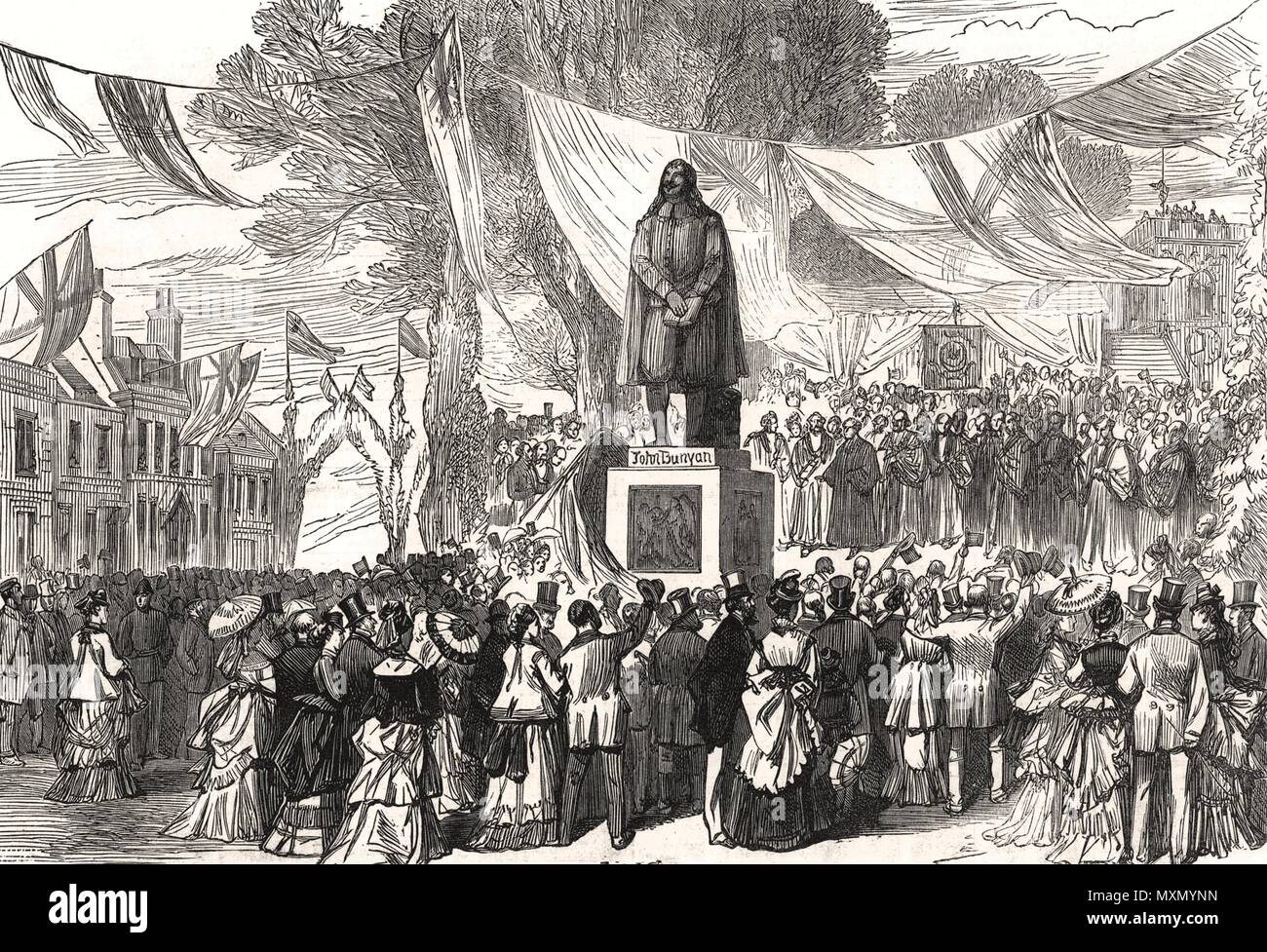 Inauguración de la estatua de John Bunyan, en Bedford. Bedfordshire 1874. El Illustrated London News Foto de stock