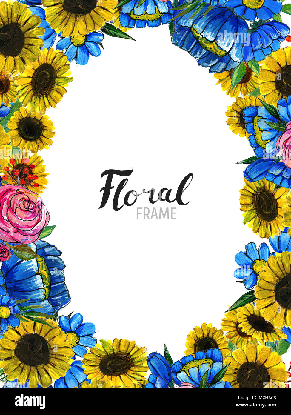 Acuarela fondo floral. Borde de flores pintados a mano. Bueno para invitaciones y tarjetas de felicitación. Bastidor de girasoles, rosas, bayas y azul wi Fotografía de stock - Alamy Acuarela fondo floral. Borde de flores pintados a mano. Bueno para invitaciones y tarjetas de felicitación. Bastidor de girasoles, rosas, bayas y azul wi Fotografía de stock - Alamy