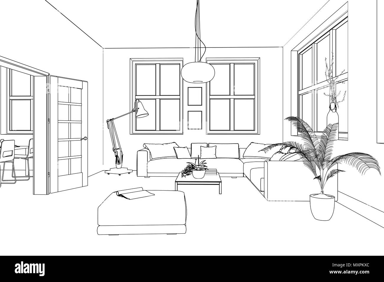 Diseño de interiores Salón dibujo personalizado Fotografía de stock - Alamy