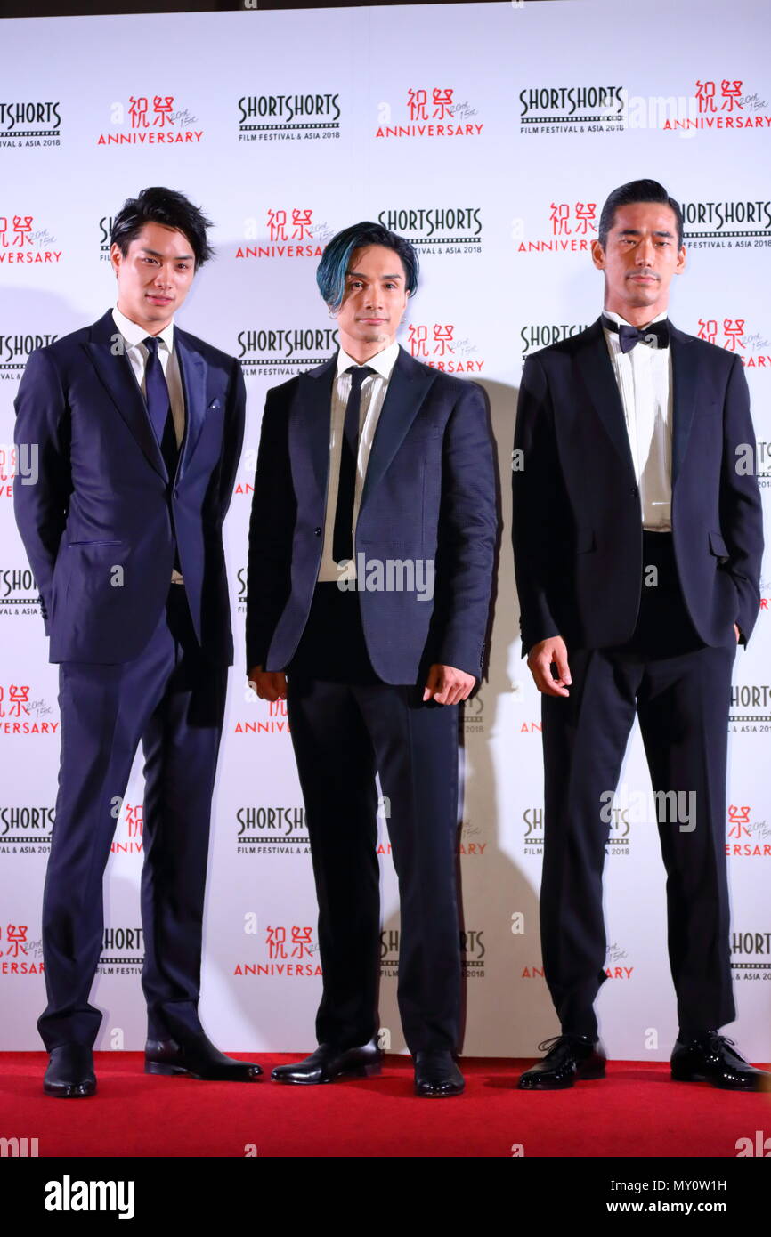 L R A Nobuyuki Suzuki Kenchi Tachibana Naoki Kobayashi Short Shorts Film Festival Asia 18 Ceremonia De Apertura En Tokio Japon El 4 De Junio De 18 Credito Nishimura Naoki Aflo Alamy Live News