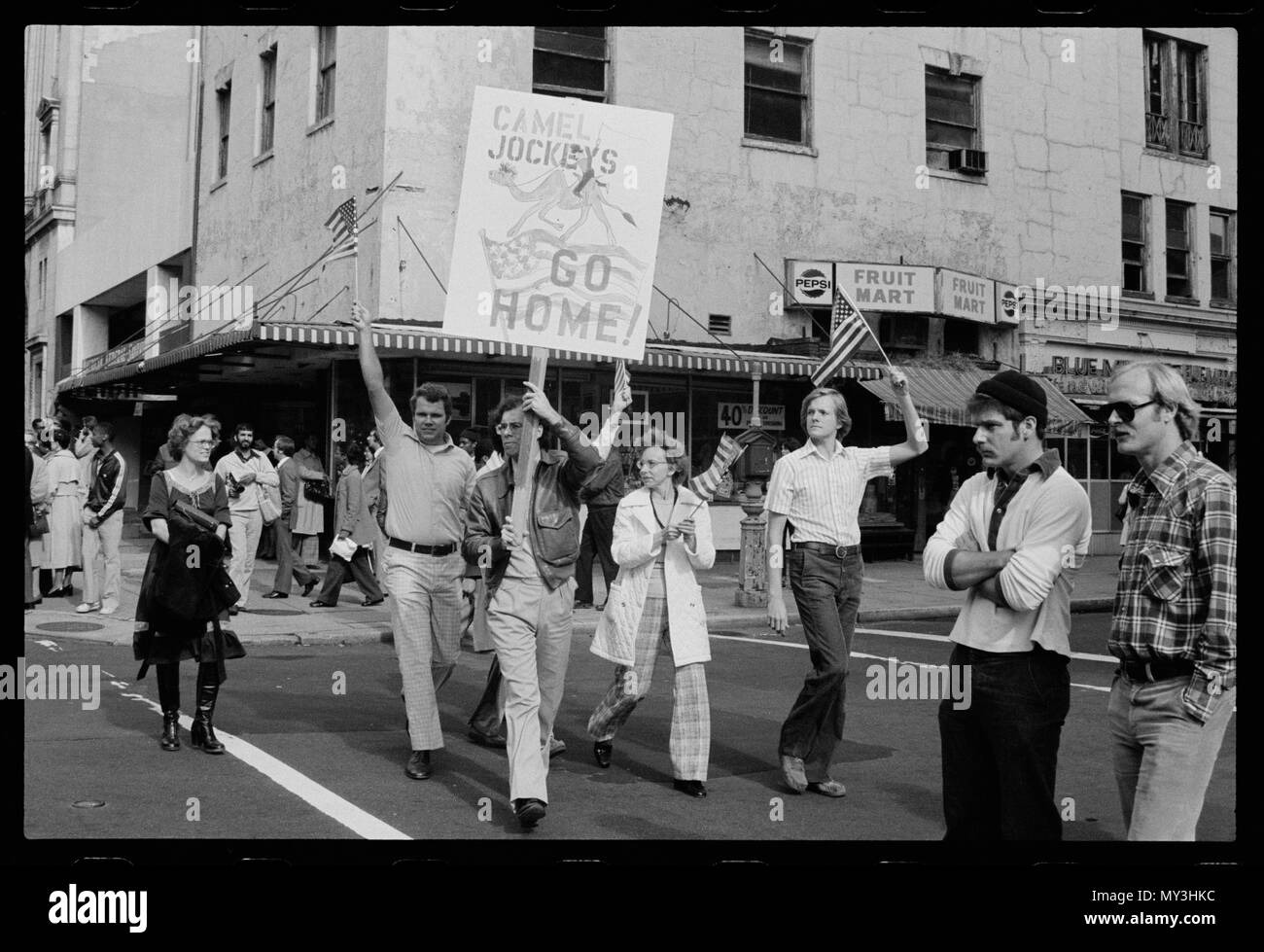 Los estudiantes estadounidenses expresan su indignación por la actual crisis del rehén de Irán, Washington DC, 11/9/1979. Foto por Marion S. Trikosko. Foto de stock