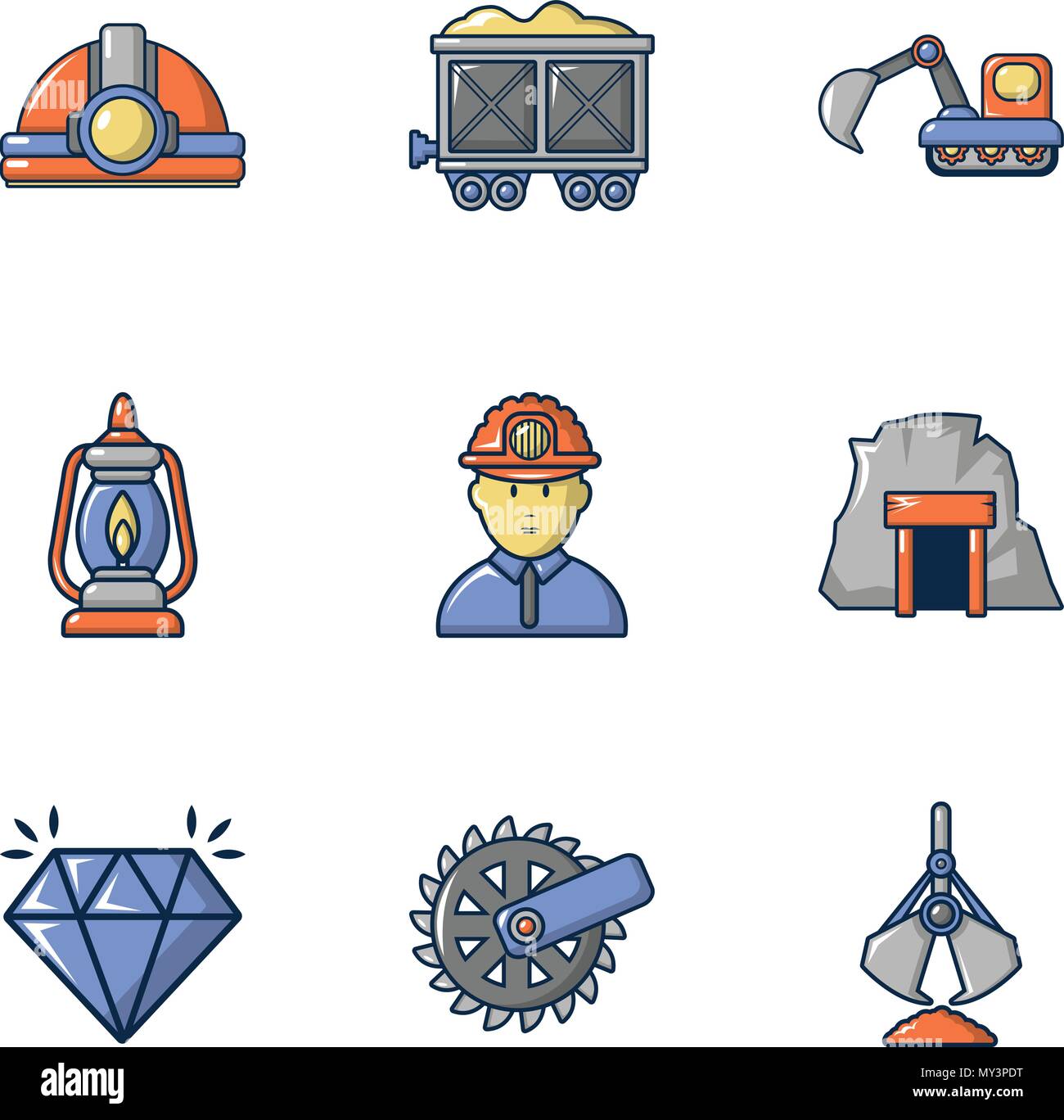 Iconos de minería, estilo de dibujos animados Imagen Vector de stock - Alamy