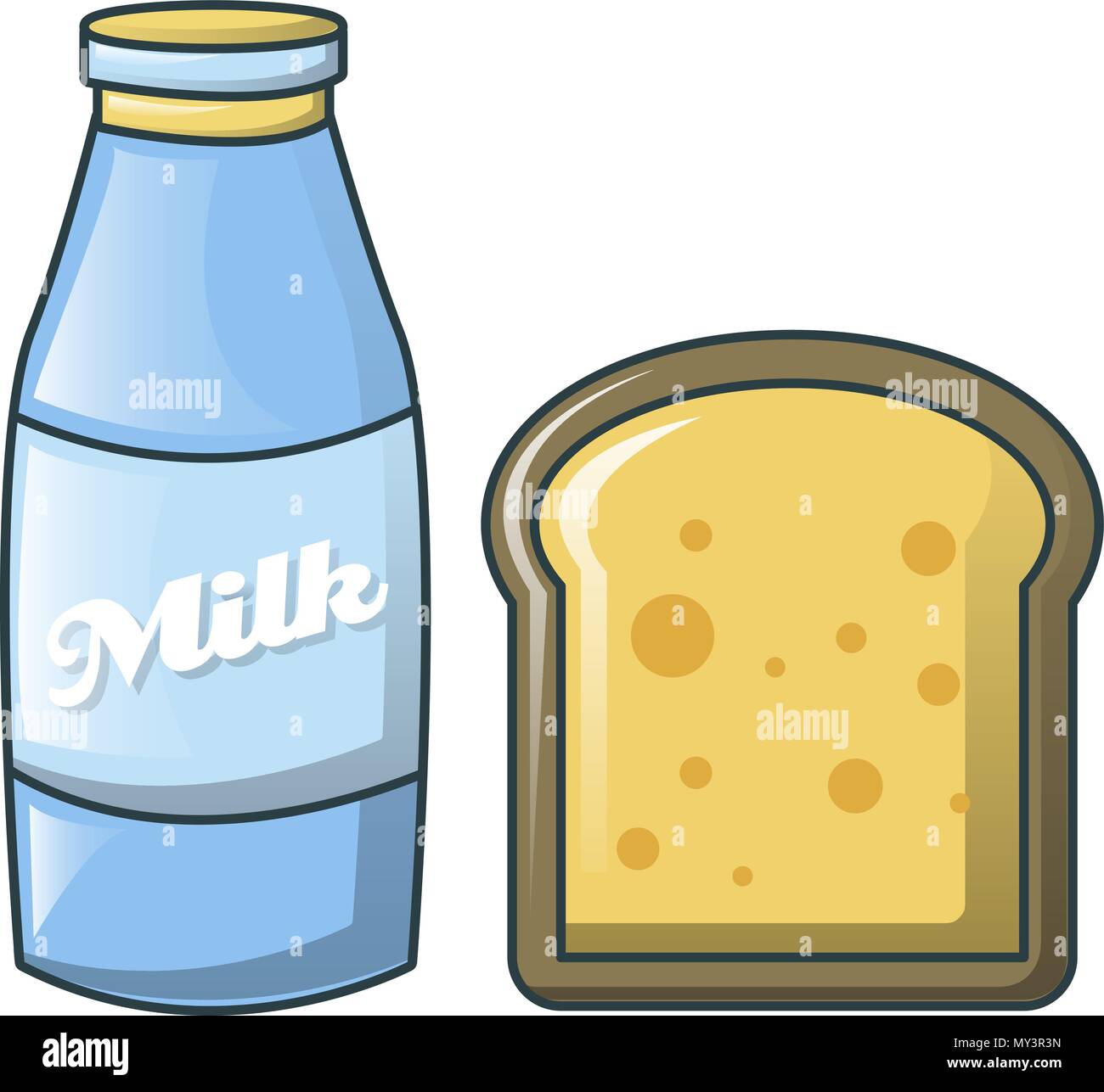Botella de leche y pan, el icono de estilo de dibujos animados Imagen  Vector de stock - Alamy