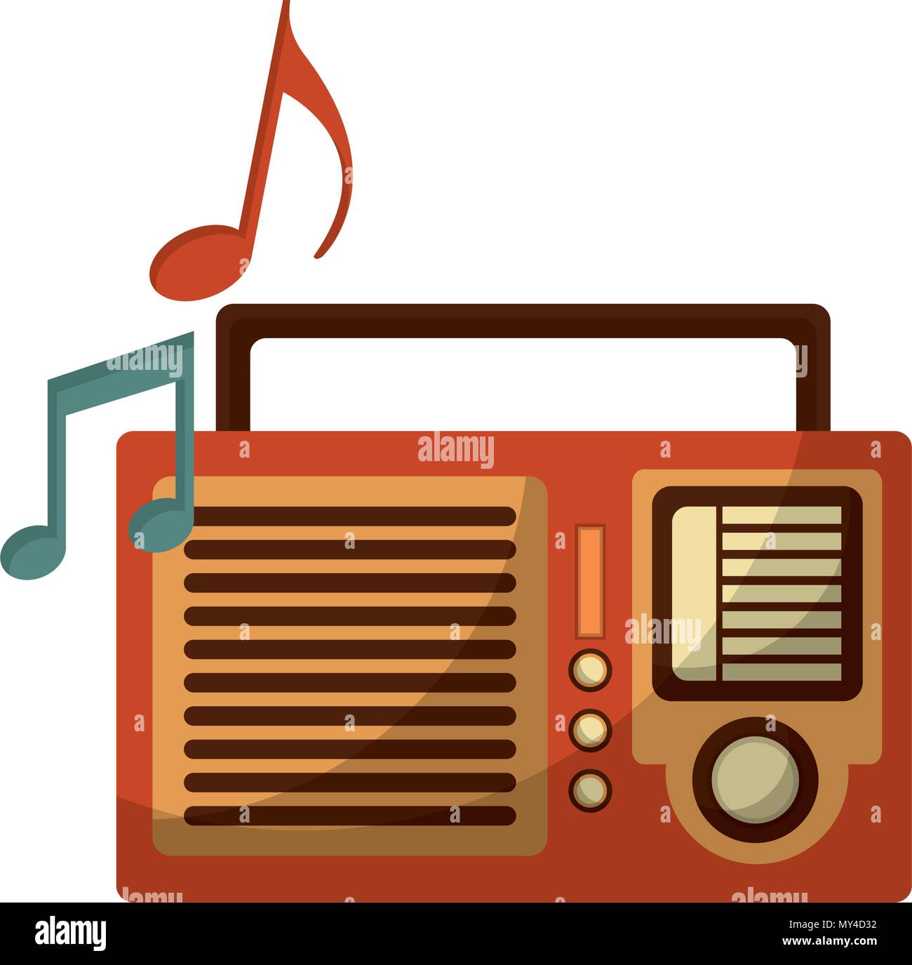 Radio con notas musicales de estilo retro, diseño de ilustraciones  vectoriales Imagen Vector de stock - Alamy