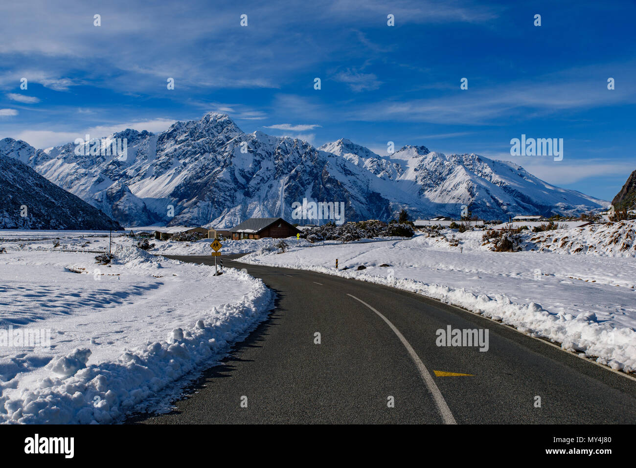 Hooker Valley caminar en invierno, desde Aoraki/Mount Cook National Park, Nueva Zelanda Foto de stock