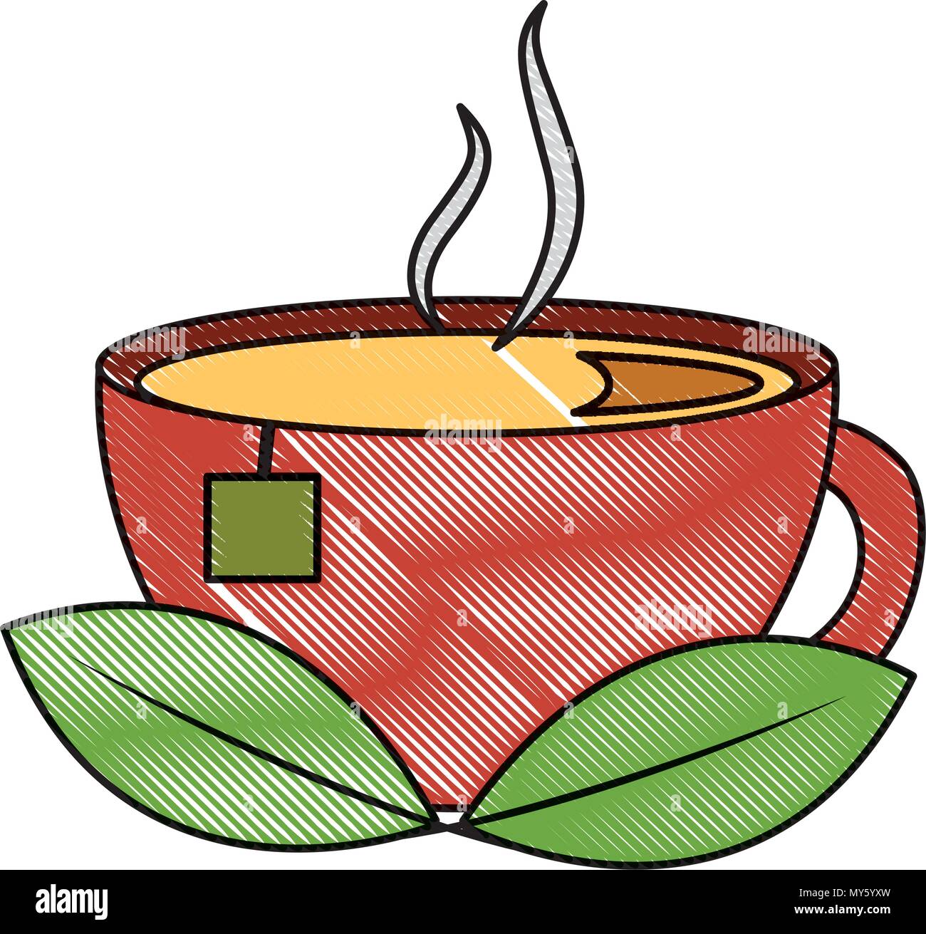 Taza de té caliente con hojas de dibujo ilustración vectorial imagen bolsa  Imagen Vector de stock - Alamy