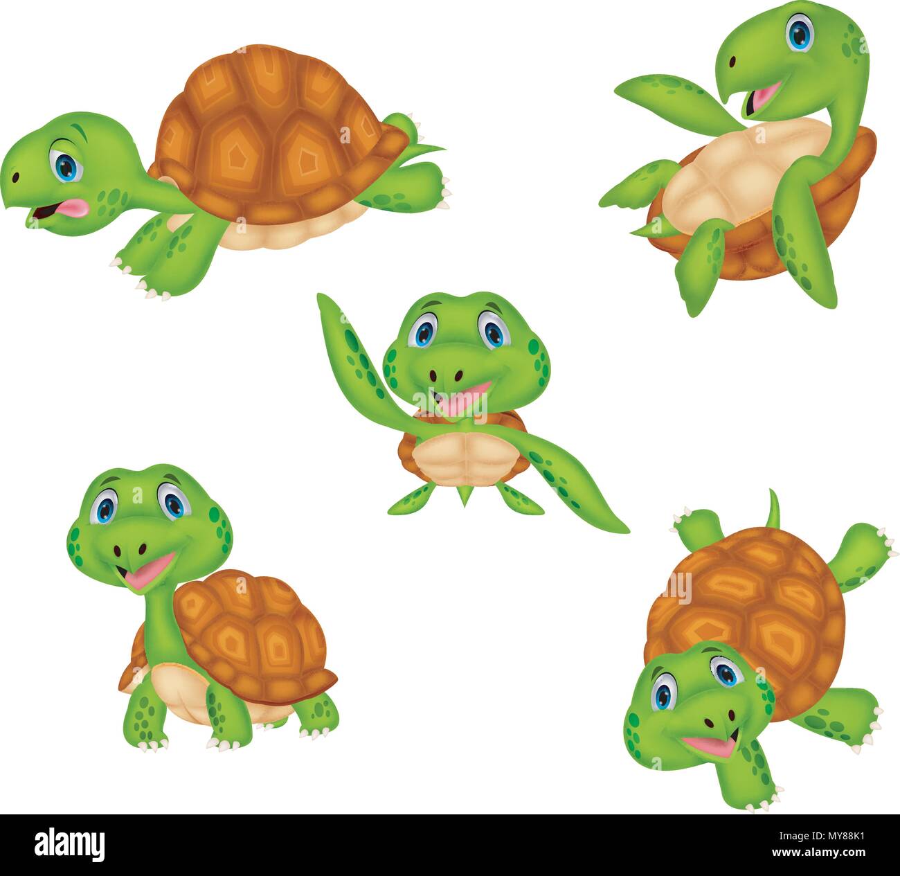 Conjunto de colección de tortugas de dibujos animados Imagen Vector de  stock - Alamy