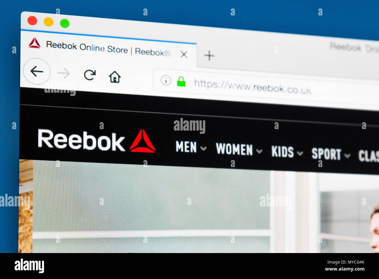 Londres, Reino Unido - 23 de mayo de 2018: La página de inicio del sitio web  oficial de Reebok - un americano calzado y prendas de vestir, el 23 de mayo  de 2018 Fotografía de stock - Alamy