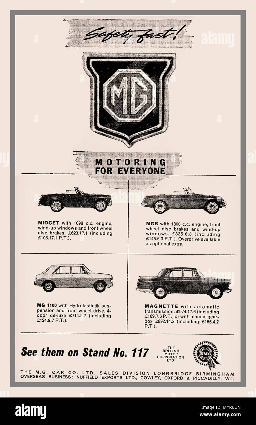 Motor Show 1964 MG Anuncio en la prensa para el rango de mg de automóviles Foto de stock