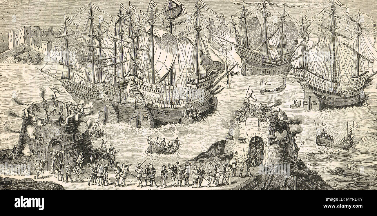 El rey Enrique VIII embarcarse desde Dover, el 31 de mayo de 1520, en forma de reunión con Francisco I en el campo de la tela de Oro, cerca de Calais, Francia Foto de stock