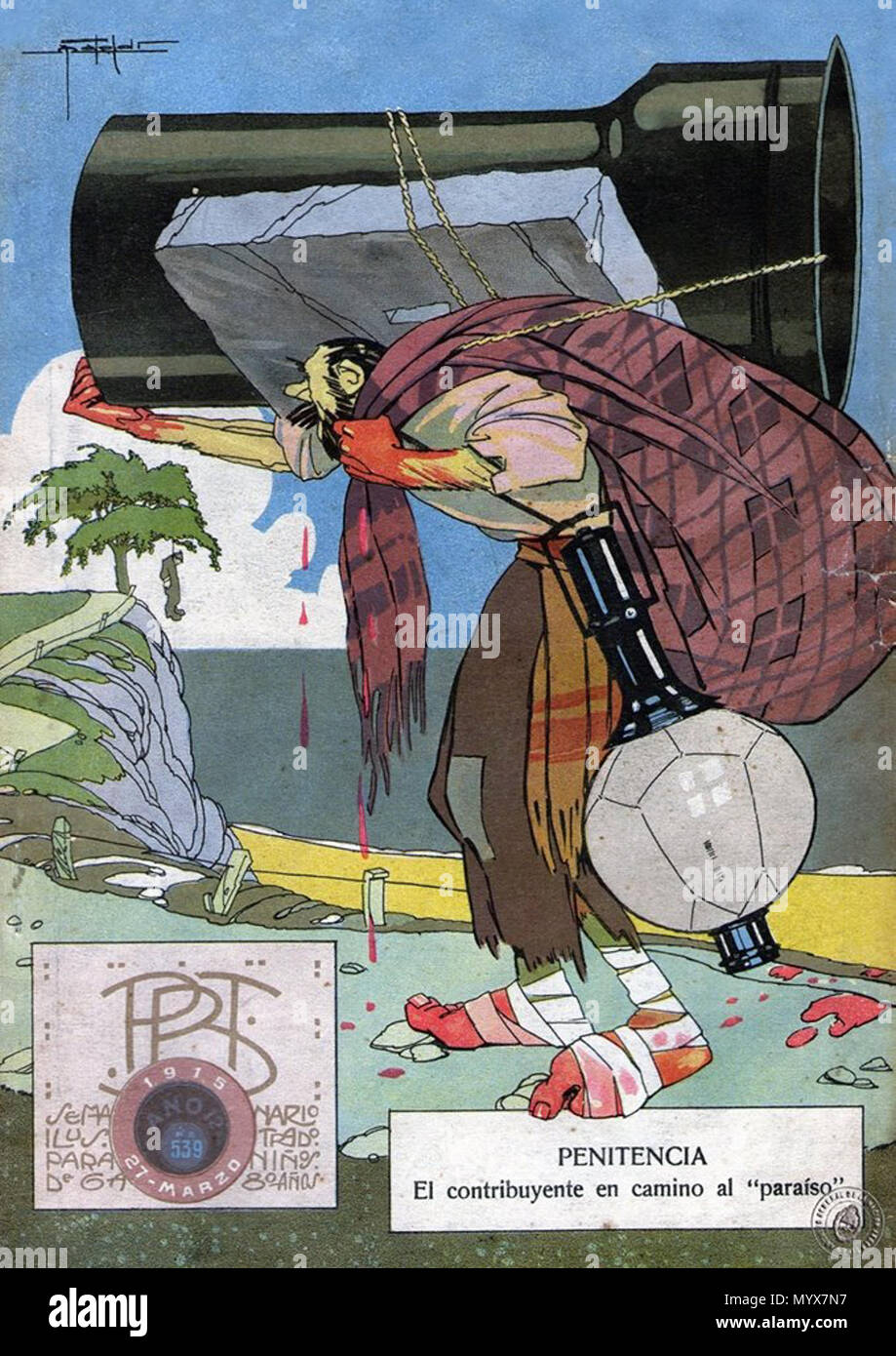Argentino En Ingles Como Se Dice Inglés: portada de revista Argentina PBT #539. Dice la leyenda:  "Penitencia: el contribuyente en camino al 'Paraíso'', irónicamente  refiriéndose a hight tasas impositivas, . 27 de marzo de 1915. 1  desconocido Pbt 1915 Fotografía de stock - Alamy