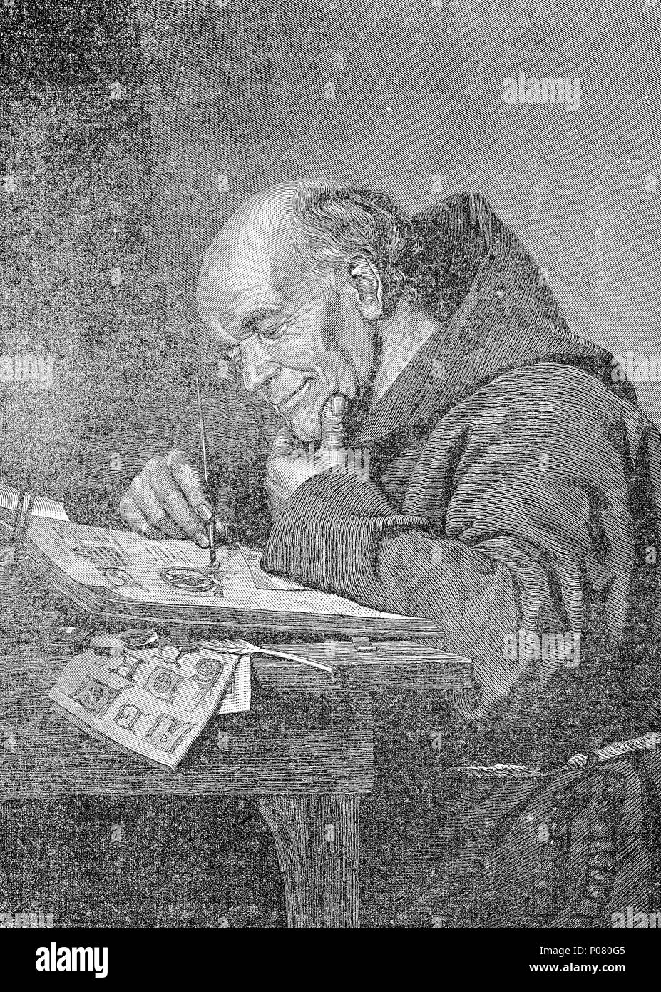 Monje escrito en una celda solitaria, MÃ¶nch beim Schreiben en einer  einsamen Klause, digital mejora la reproducción de una impresión original  desde el año 1881 Fotografía de stock - Alamy