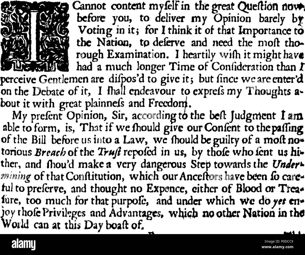 . Inglés: Fleuron de libro: un discurso pronunciado en la Cámara de los Comunes el 24 de abril de 1716; contra el proyecto de ley para la derogación de la Ley trienal, y para ampliar el tiempo de permanencia de los parlamentos. Por Ar-----ld hu-----on, Esq; la segunda edición. A lo que se añade una lista de los miembros que votaron a favor y en contra del proyecto de ley; revisado cuidadosamente. 209 un discurso pronunciado en la Cámara de los Comunes el 24 de abril de 1716; contra el proyecto de ley para la derogación de la Ley trienal Fleuron T000736-4 Foto de stock