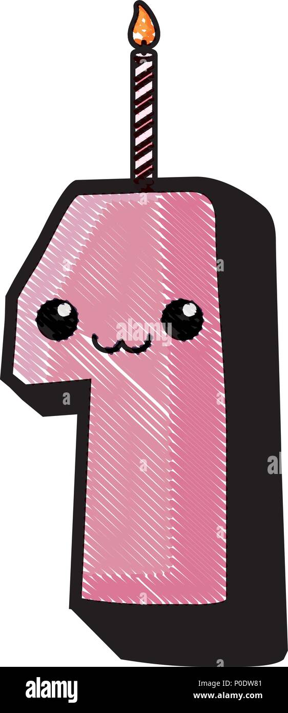 Kawaii Vela De Cumpleanos De Numero Uno Sobre Fondo Blanco
