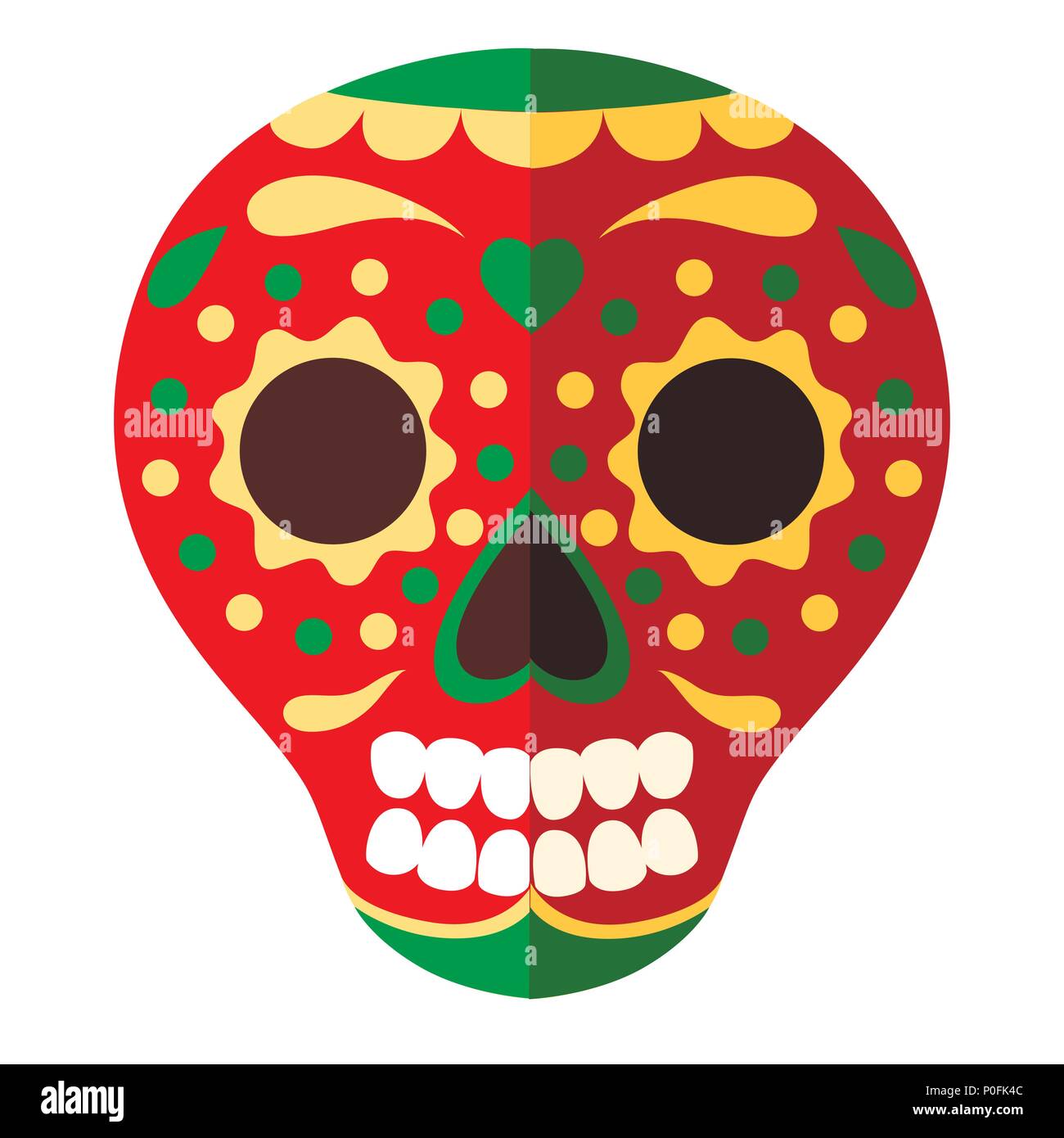 Colorido mexicano máscara de cráneo. El día de los Muertos del cráneo,  estilo de dibujos animados. Calaveras de azúcar con elementos florales.  Vector ilustración plana aislado en blanco backgro Imagen Vector de
