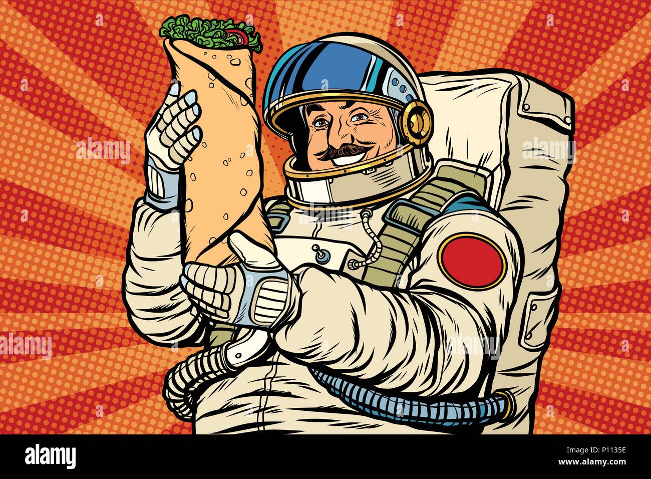 Con bigotes con Shawarma doner kebab astronauta Ilustración del Vector