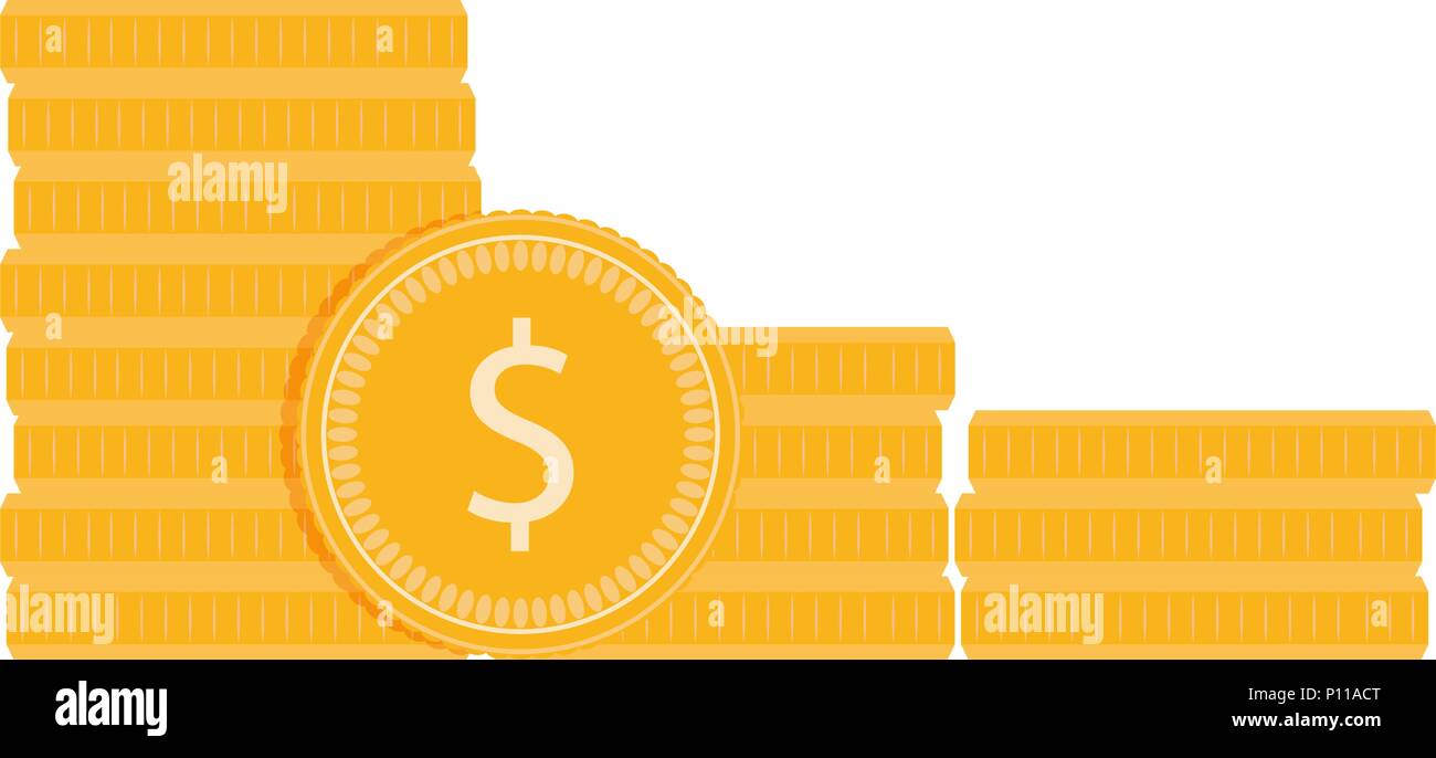Pila de monedas de oro aislado en blanco. Moneda de oro, la inversión de dinero efectivo penny, ilustración vectorial Ilustración del Vector