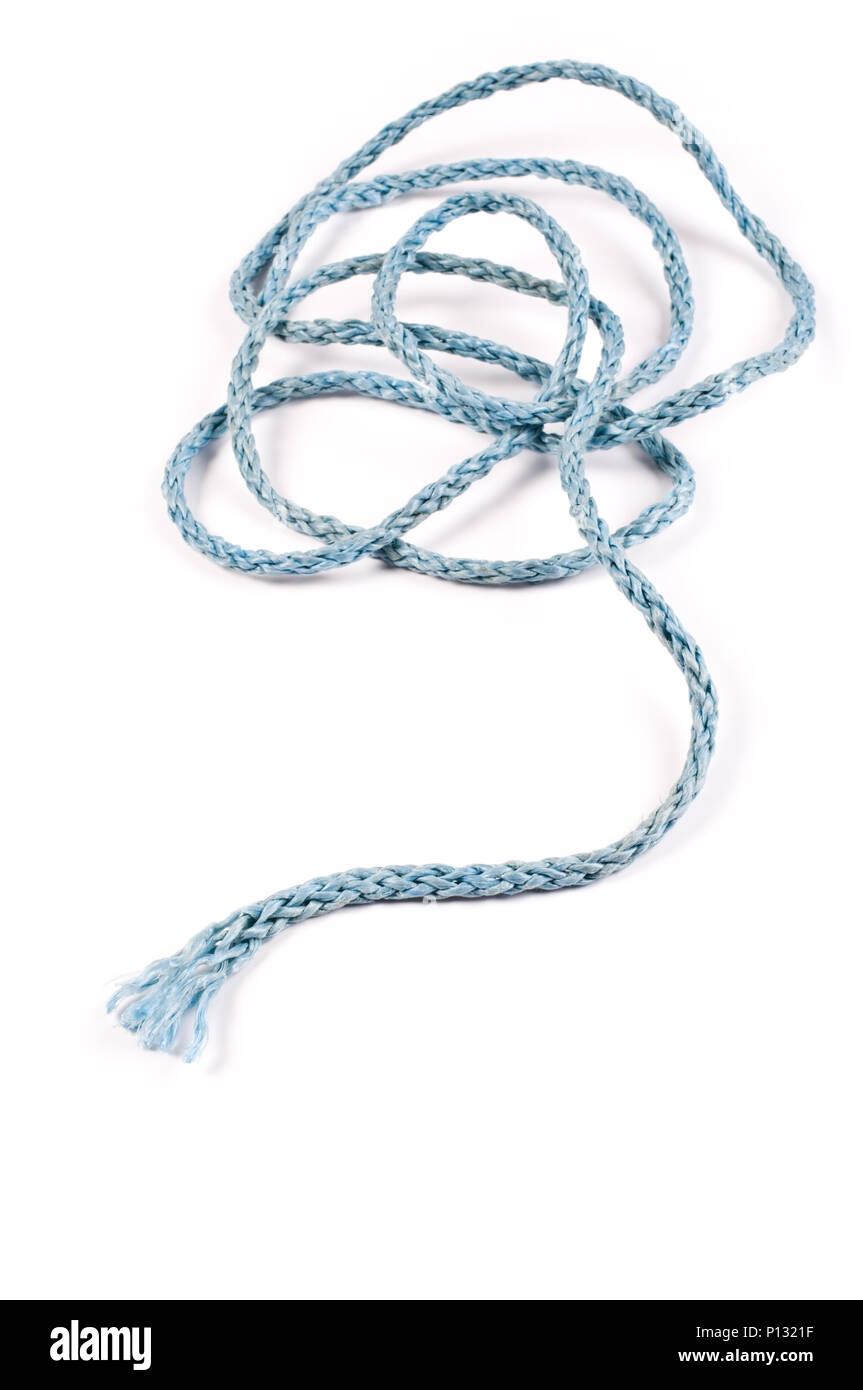 Cuerda de nylon entrelazados sobre fondo blanco. Foto de stock