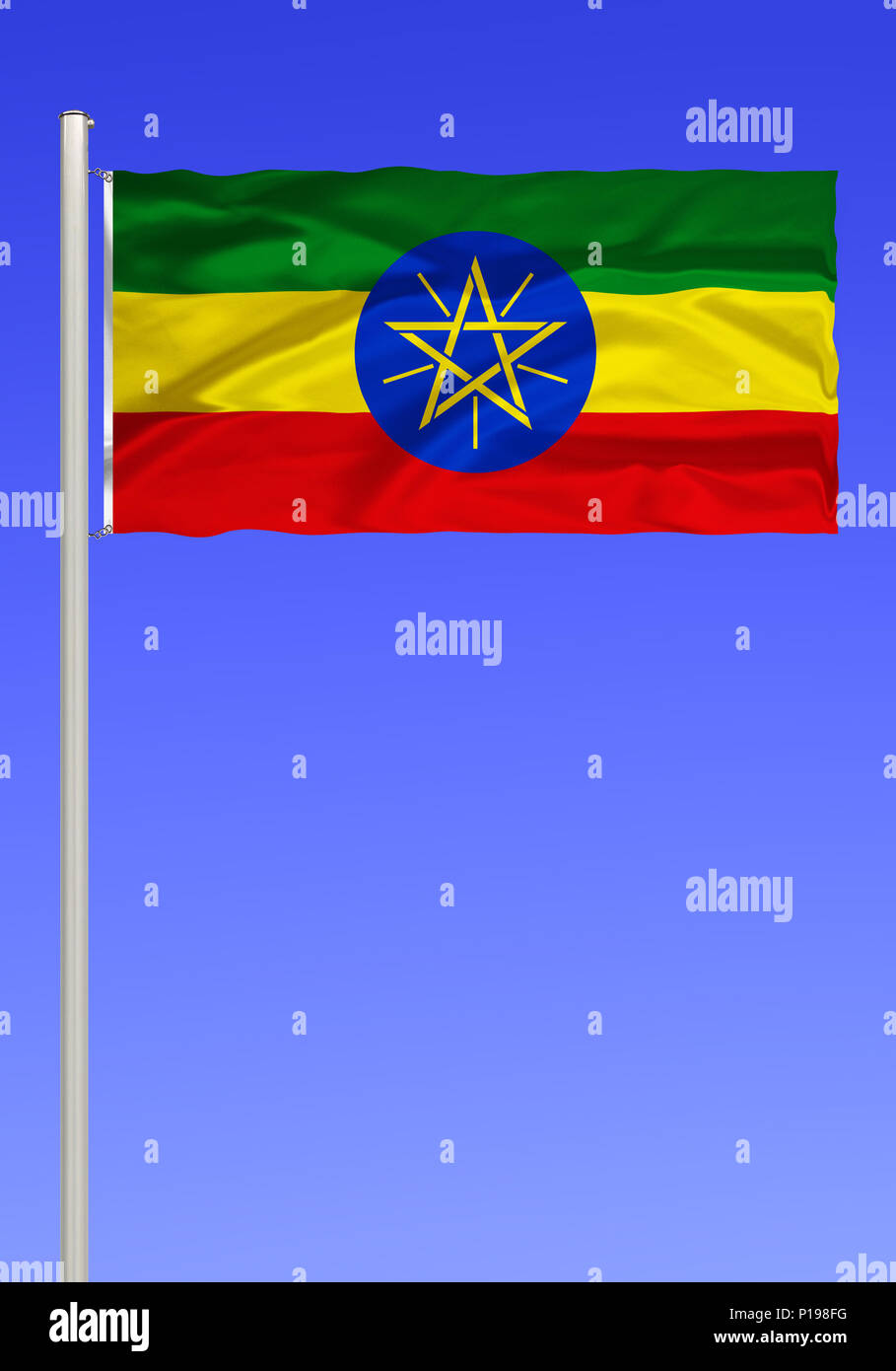 Bandera de Etiopía, país sin litoral en el norte de África, África, anteriormente Abisinia, la capital, Addis Abeba, Flagge von Aethiopien, Binnenstaat en N Foto de stock