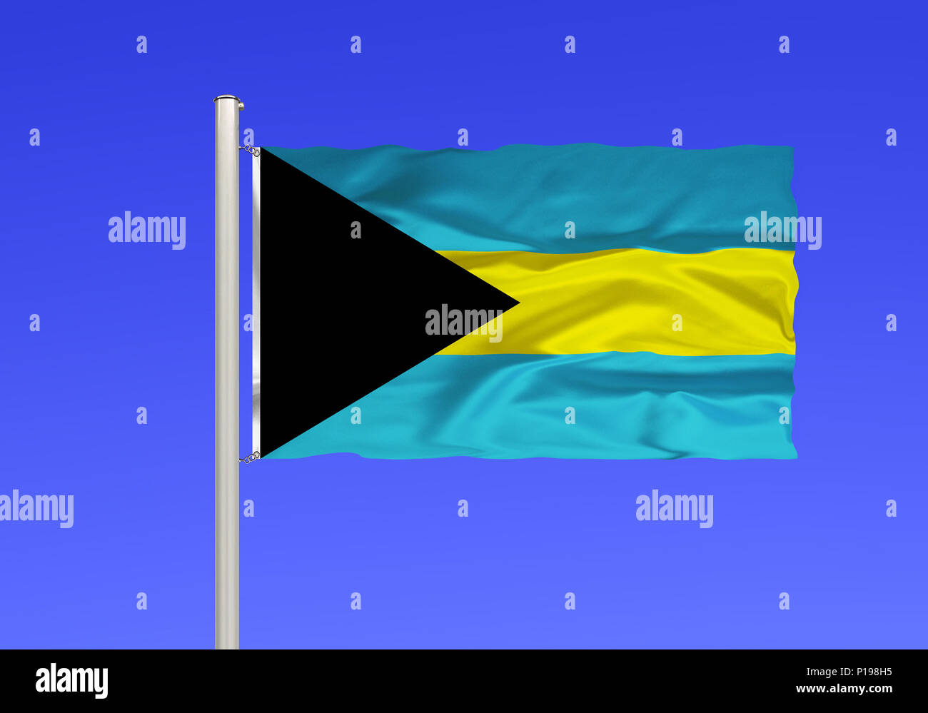 Pabellón de las Bahamas, estado insular del Atlántico, parte de las islas del Océano Índico Occidental, von den Flagge, Bahamas, Inselstaat, Atlantik, Teil der Westindischen en Foto de stock