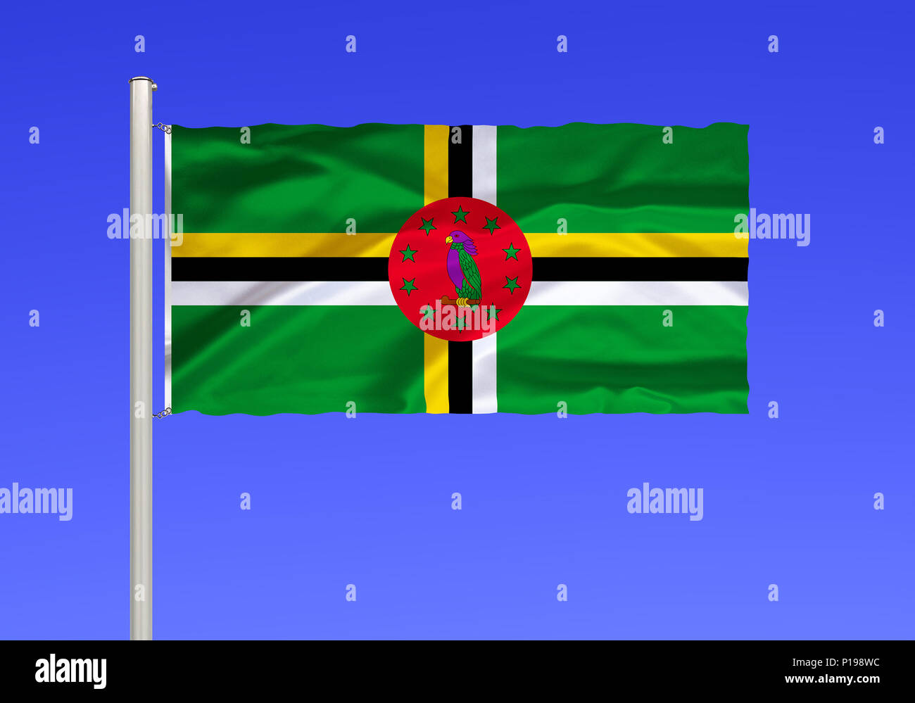 Bandera de Dominica, país insular, Antillas, el Caribe, Europa Oriental , Flagge von Dominica, Inselstaat, Kleine Antillen, oestliche Karibik, Foto de stock