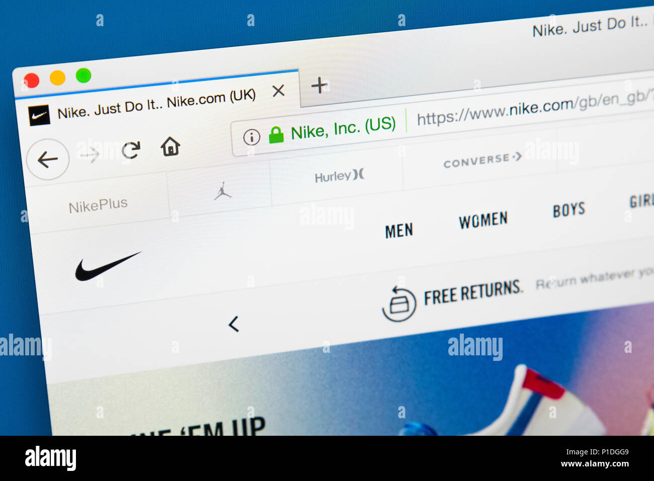 Londres, Reino Unido - 23 de mayo de 2018: La página de inicio del sitio  web oficial de Nike Inc - los mundos más grande proveedor de zapatillas  deportivas y prendas de
