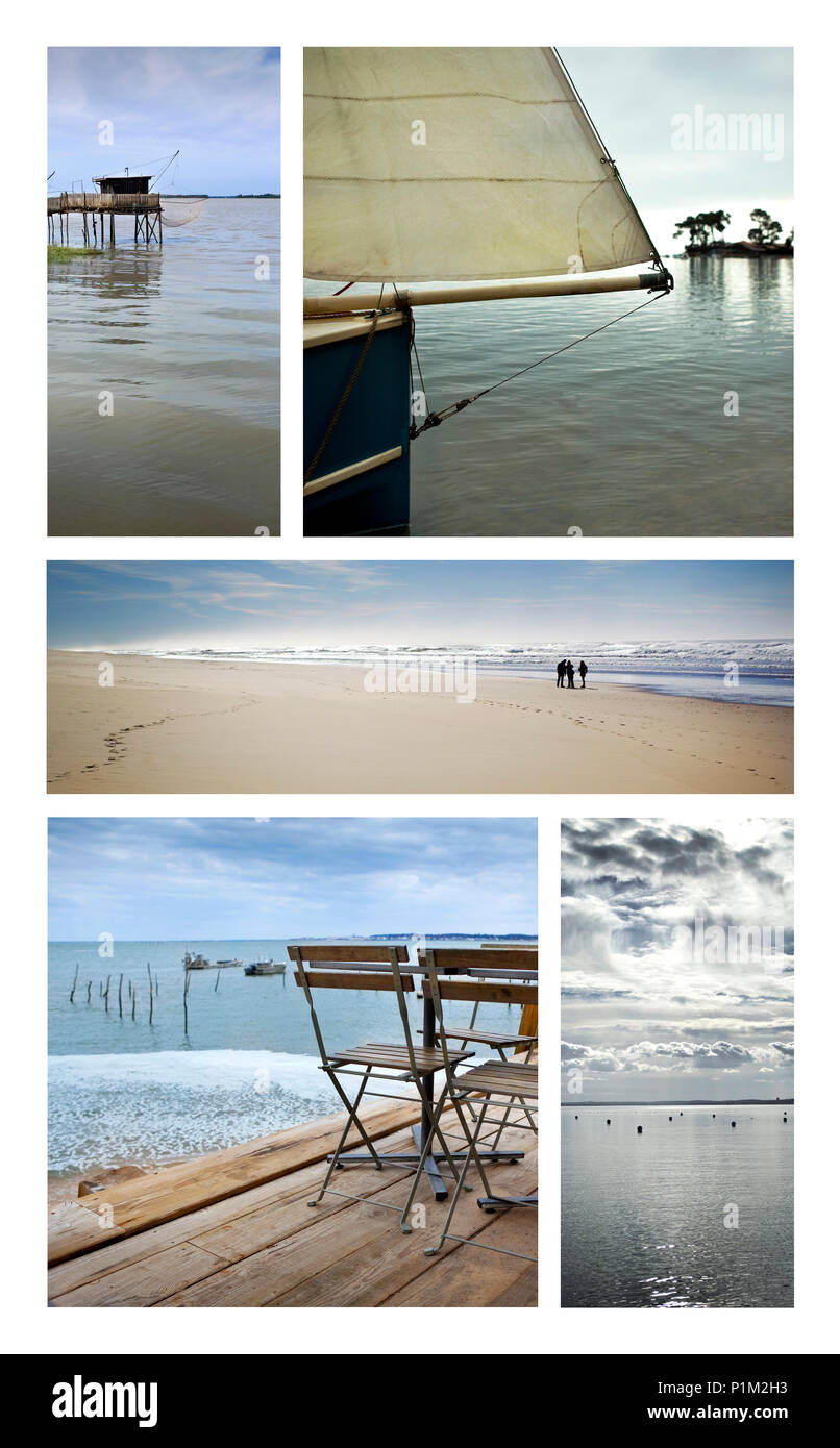 Collage de diversas playas y océanos en verano Foto de stock