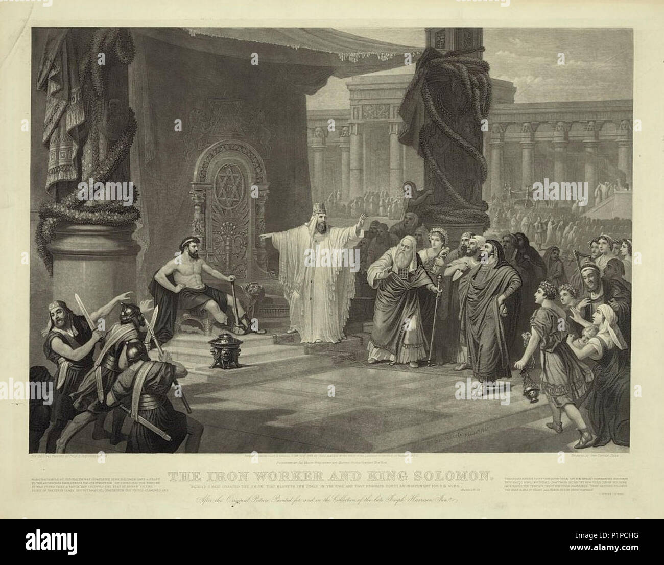 "El trabajador de hierro y el rey Salomón', grabado en 1889 por John Sartain Foto de stock