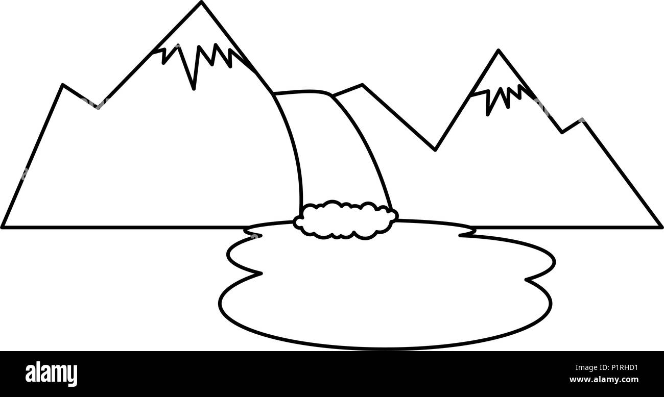 Montañas con cascada escena diseño ilustración vectorial Imagen Vector de  stock - Alamy