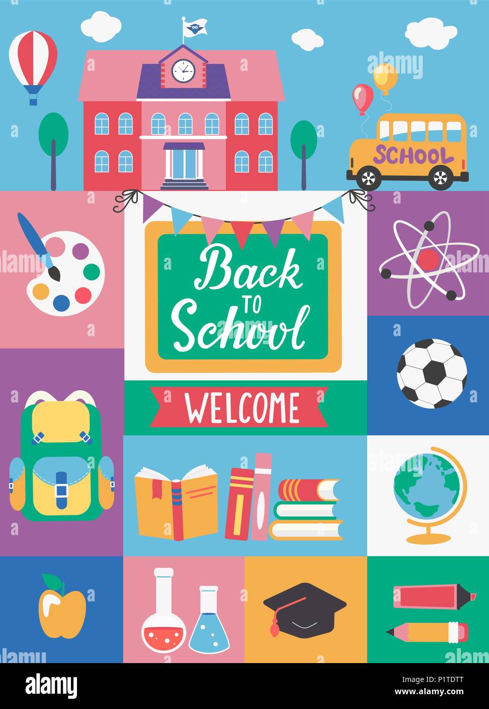 Un cartel de bienvenida de vuelta a la escuela que dice bienvenido