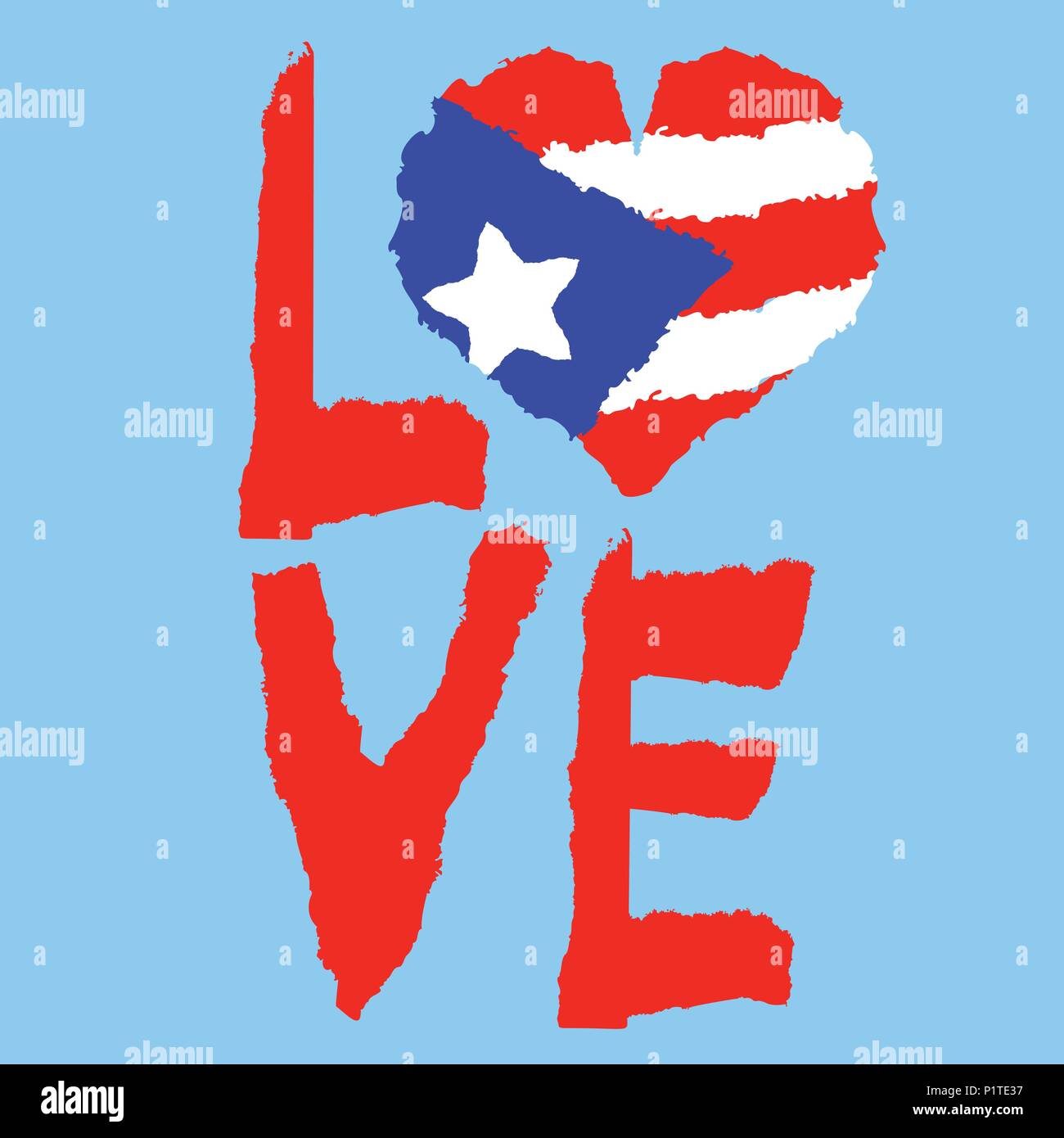 Amor, Puerto Rico, América. Vintage bandera nacional en silueta de corazón  de papel rasgado estilo textura buena idea de fondo el día de la  independencia para logo retro Imagen Vector de stock -