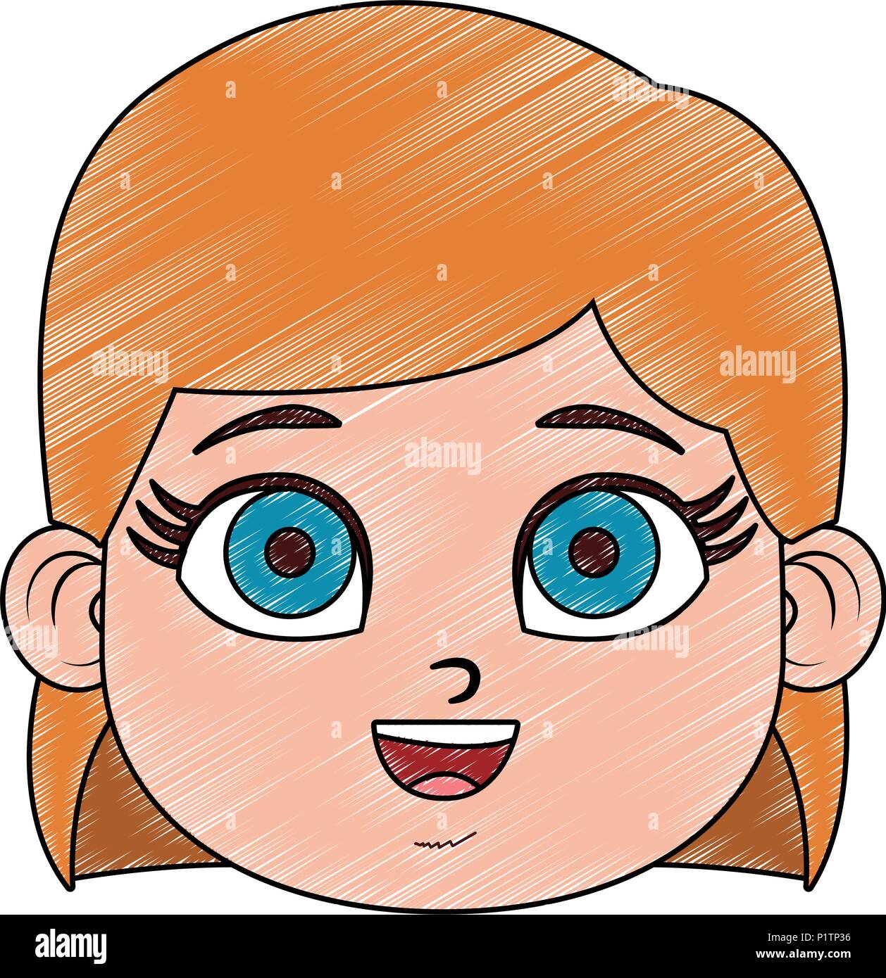 Hermosa niña cara a mano alzada de dibujos animados Imagen Vector de stock  - Alamy