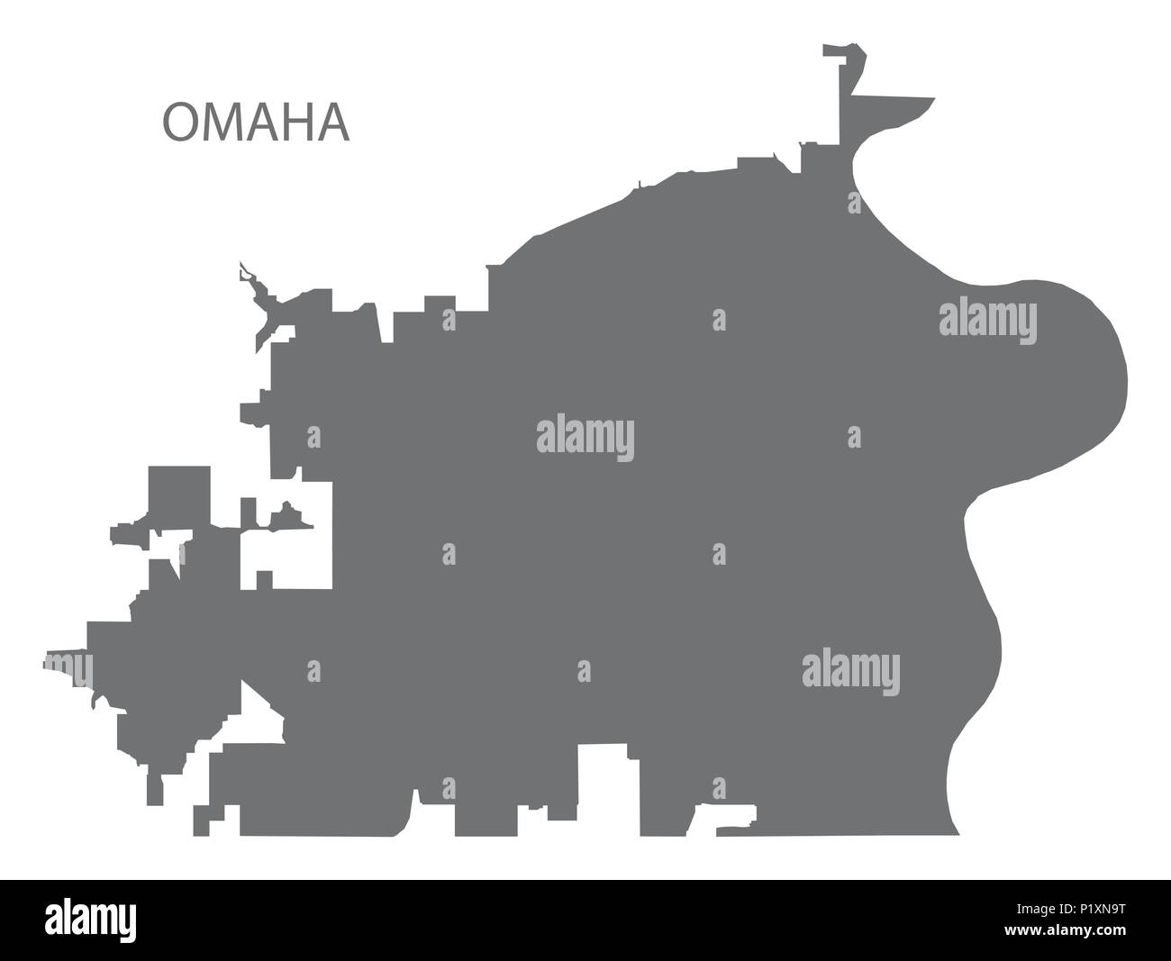 Mapa de la ciudad de Omaha Nebraska forma de silueta ilustración gris