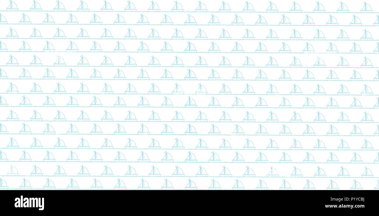 Mar perfecta con patrón de veleros azul sobre fondo blanco. Bebé náuticas patrón de papel tapiz con contorno barcos sobre las olas del océano. Vector illustrati Ilustración del Vector
