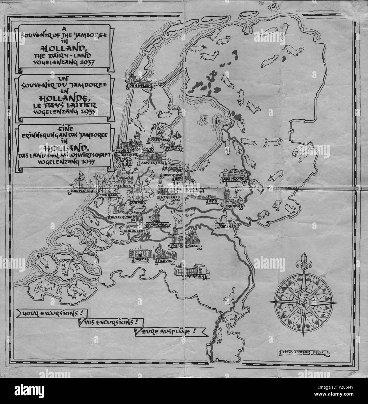Mapa, Mapa de Recuerdos de Holanda desde el Jamboree de 1937 celebrada en los Países Bajos Foto de stock