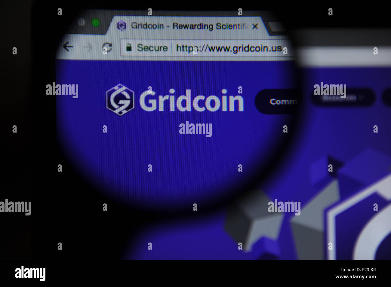 El sitio web cryptocurrency Gridcoin Foto de stock