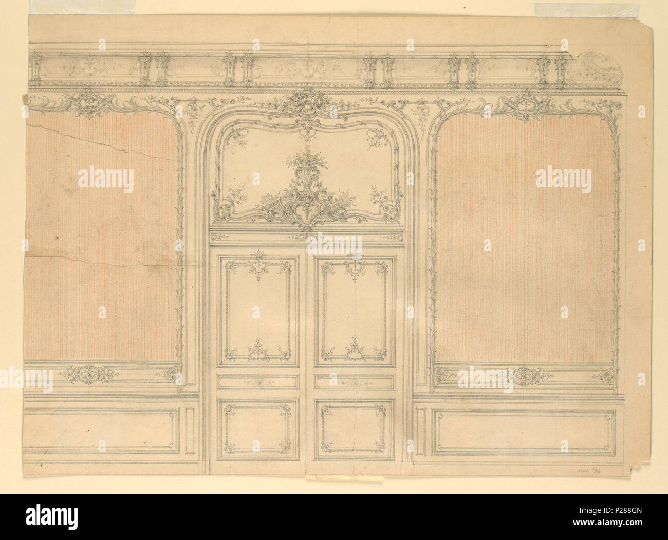 Ingles El Dibujo La Elevacion De La Pared De La Puerta Del Salon