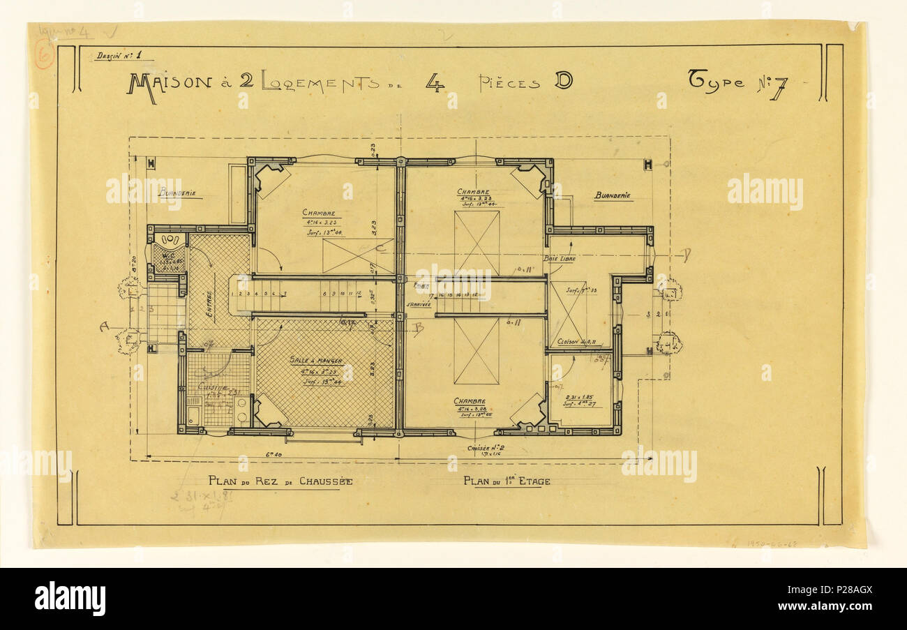 Inglés: el dibujo, la representación de la planta de dos masas de  familia-Casa operacional (tipo nº 7), ca. 1921 . Inglés: plan de piso para  una familia de cuatro casa operacional