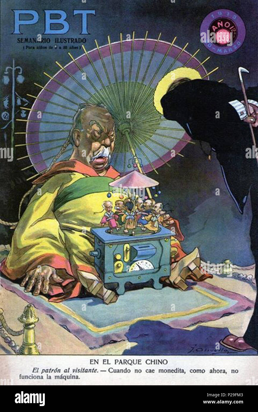 Argentino En Ingles Como Se Dice Inglés: PBT, cubierta de una revista Argentina. En este tema (#538) en la  parte inferior la leyenda dice: 'En el Parque Chino". 1915. José Olivella  (ilustración) 218 Pbt 538 1915 Fotografía de stock - Alamy