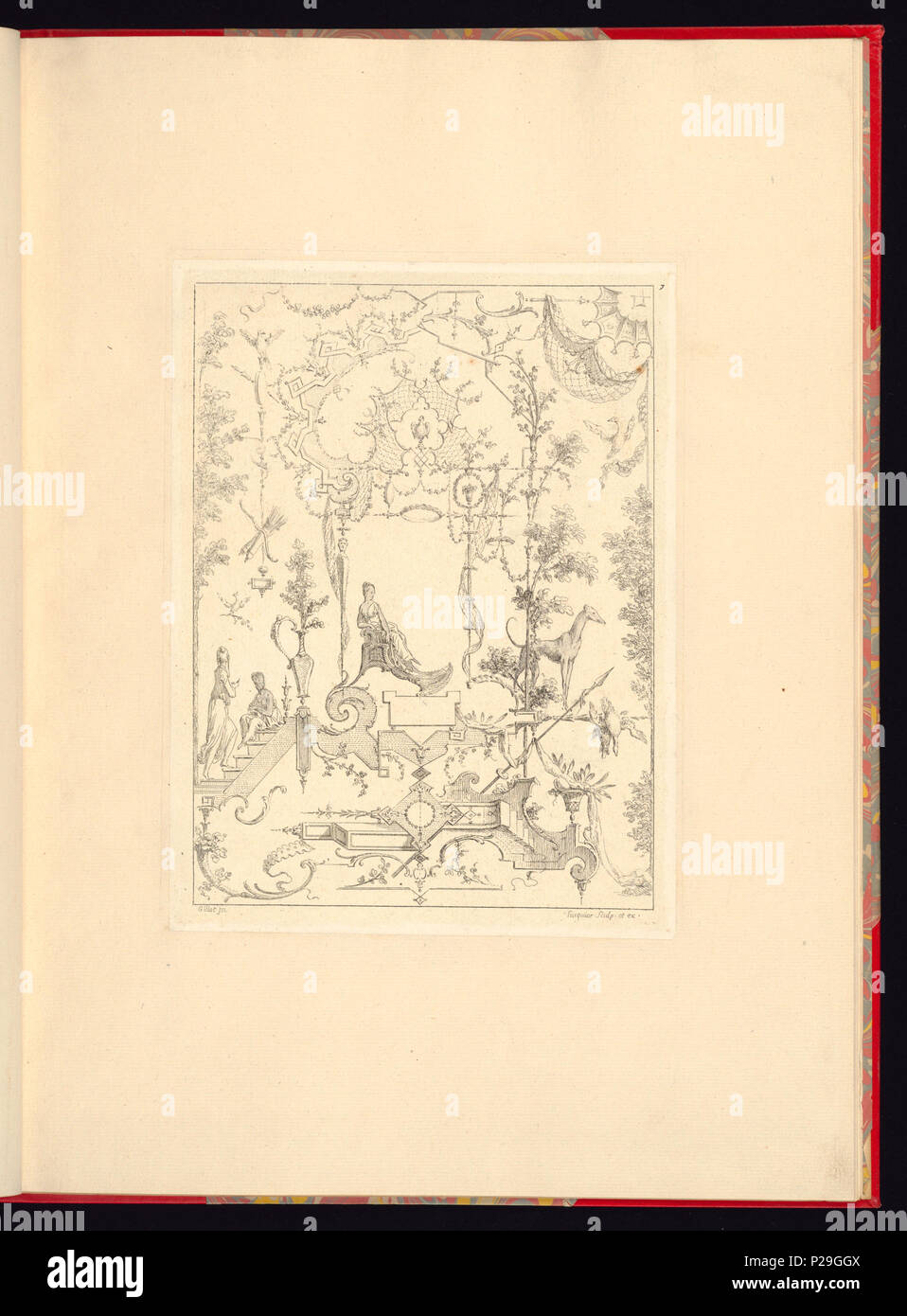 268 Imprimir, Nouveau livre de principes d'ornements particulièrement pour trouver ONU nombre infini de tormes qui dependiente, d'après les dessins de Gillot. Peintre du Roy gravé par Huquier; pl. 7 (CH) 18272773 Foto de stock